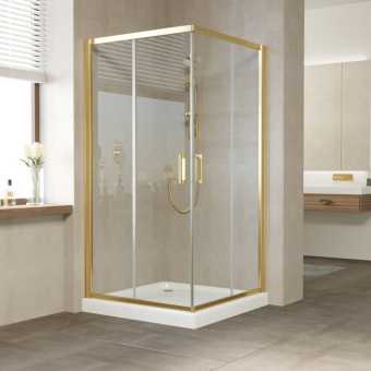 Душевой уголок Vegas Glass ZA 100 09 01 профиль золото, стекло прозрачное