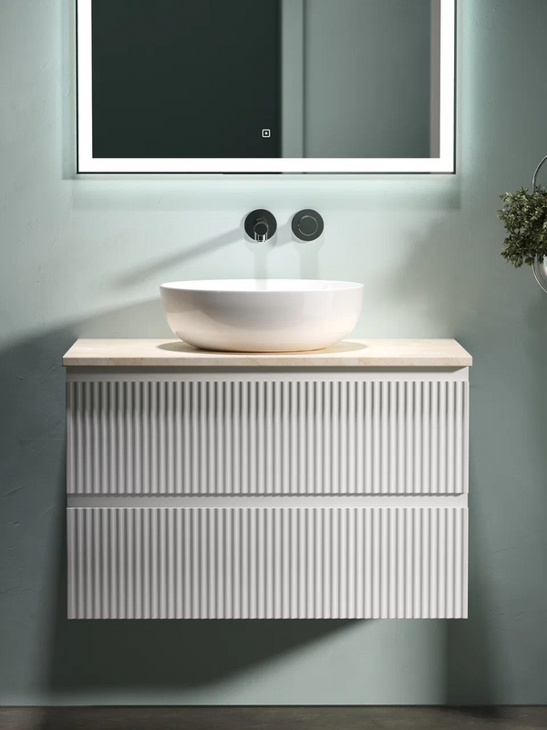 Тумба с раковиной Sancos Snob R 80 см, bianco, столешница бежевая, раковина CN5024