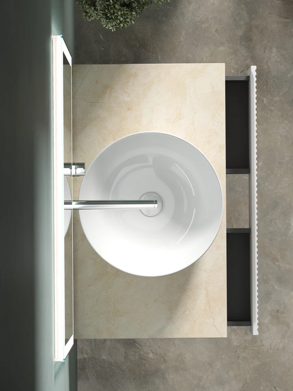 Тумба с раковиной Sancos Snob R 80 см, bianco, столешница бежевая, раковина CN5024