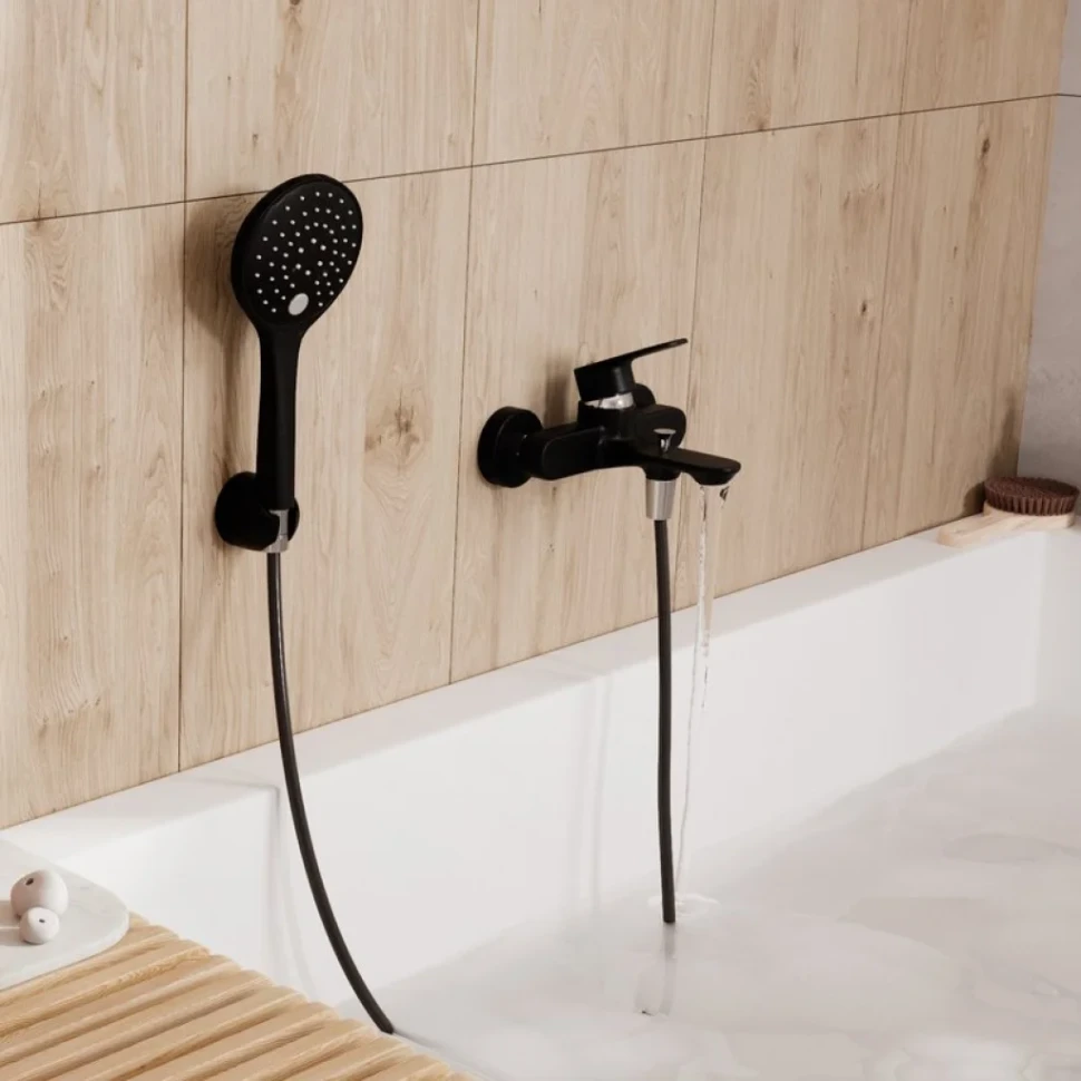 Смеситель для ванны с душем Wasserkraft Elbe 7401 черный Soft-touch