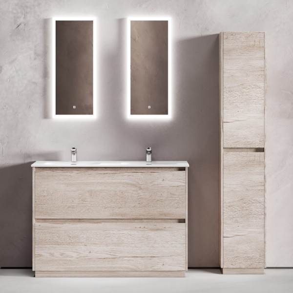 Мебель для ванной комнаты Sancos Libra Floor 120 дуб галифакс натуральный, двойная белая раковина CN7004