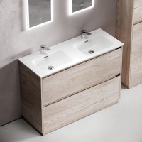 Мебель для ванной комнаты Sancos Libra Floor 120 дуб галифакс натуральный, двойная белая раковина CN7004
