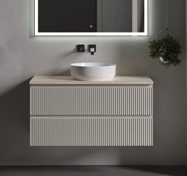 Тумба под раковину со столешницей Sancos Snob R 100 beige soft, столешница бежевая