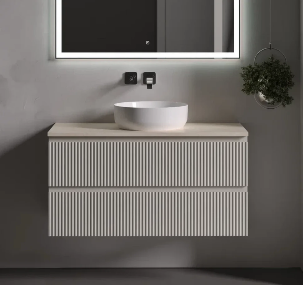 Тумба под раковину со столешницей Sancos Snob R 100 beige soft, столешница бежевая