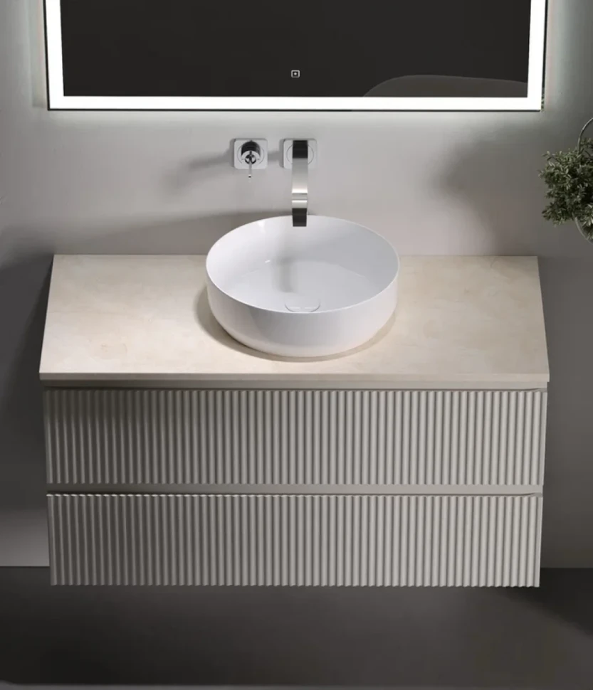 Тумба под раковину со столешницей Sancos Snob R 100 beige soft, столешница бежевая