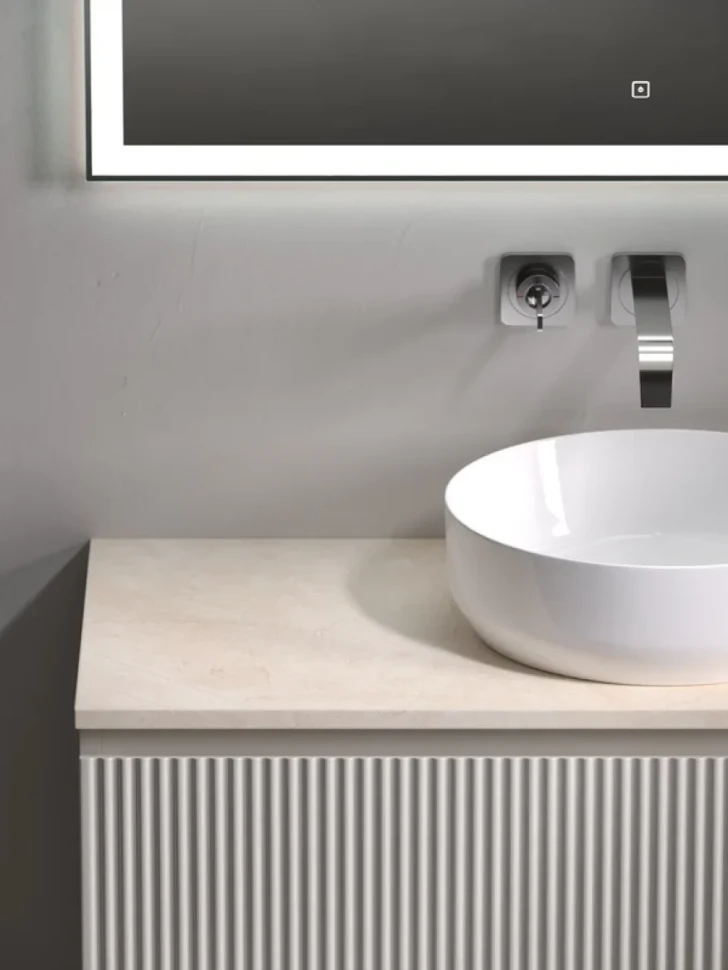 Тумба под раковину со столешницей Sancos Snob R 100 beige soft, столешница бежевая