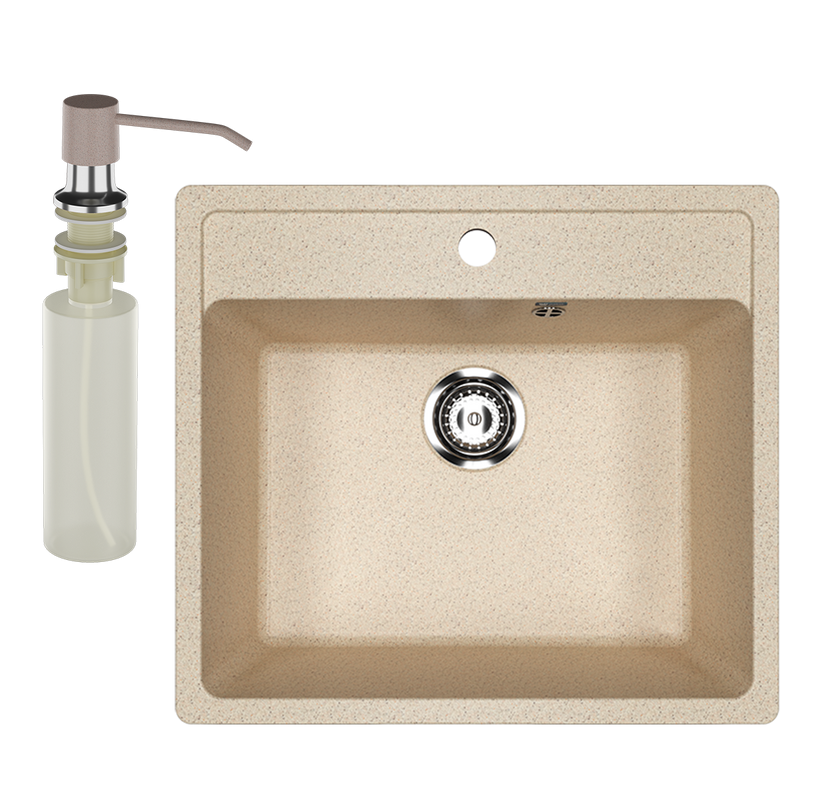 Мойка кухонная Ulgran U-104 302 песочная + дозатор U-01 песочный