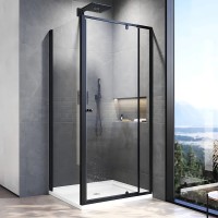 Душевой уголок Veconi Rovigo RV-026B 110х90 см, профиль матовый черный, стекло прозрачное