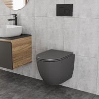 Унитаз подвесной Bauedge Dream BL0001-DG безободковый, с микролифтом, матовый темно-серый