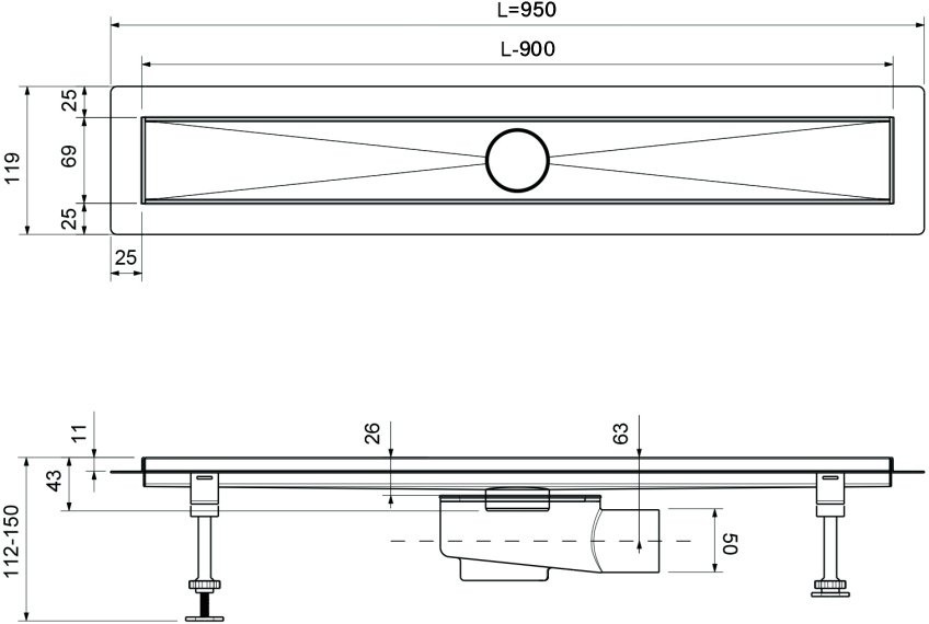 Душевой трап (лоток) Timo Drain Systems DS230109/17 900 вставка lines, золото матовое