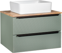 Тумба с раковиной Runo Орлеан 70 зеленая, дуб натуральный, раковина Tre 50