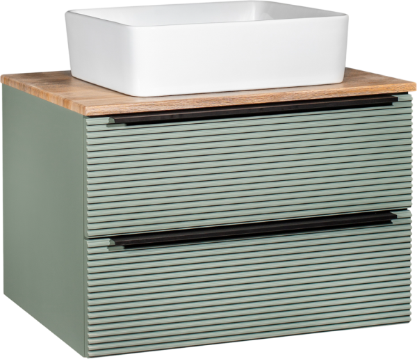 Тумба с раковиной Runo Орлеан 70 зеленая, дуб натуральный, раковина Tre 50
