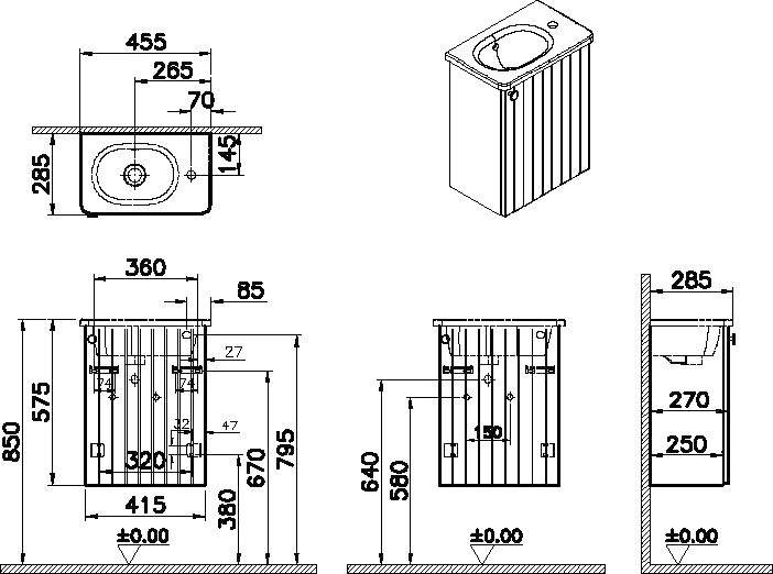 Тумба с раковиной VitrA Root Groove 45 R белая