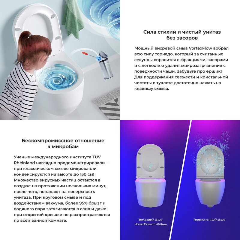 Унитаз подвесной Wellsee Croquis 182611001 безободковый, с микролифтом, глянцевый белый