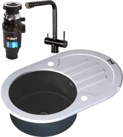 Комплект Мойка Zorg Glass GL-7851-OV-WHITE-GRAFIT графит + Смеситель Inox SZR-7039 GRAFIT графит + Измельчитель Bort Master Eco
