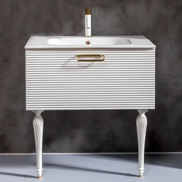 Тумба с раковиной Armadi Art Vallessi Avangarde Linea, 80 белая, с раковиной-столешницей