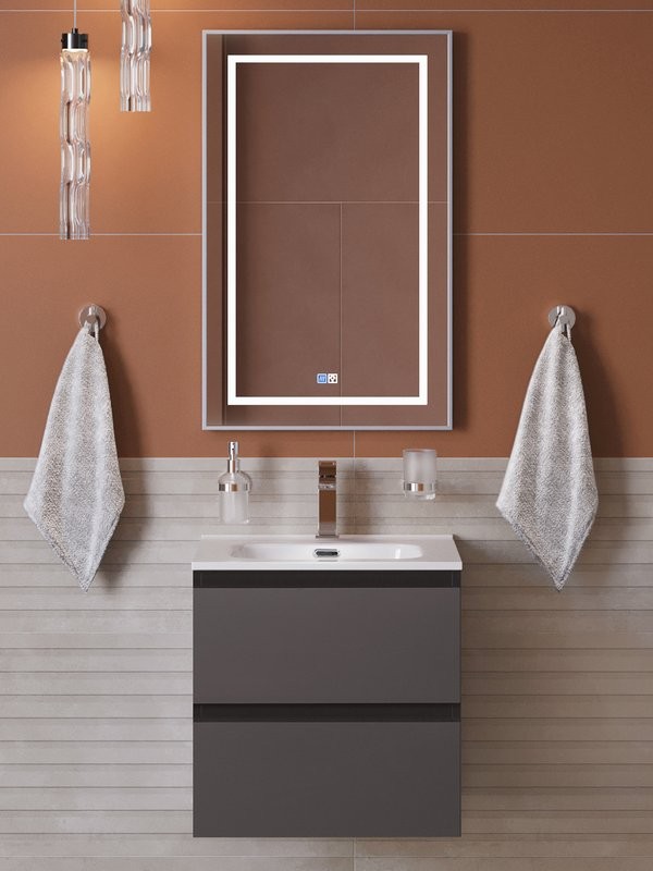 Мебель для ванной комнаты BelBagno Kraft 39 50 подвесная, матовая темно-серая, раковина bb500/390etl