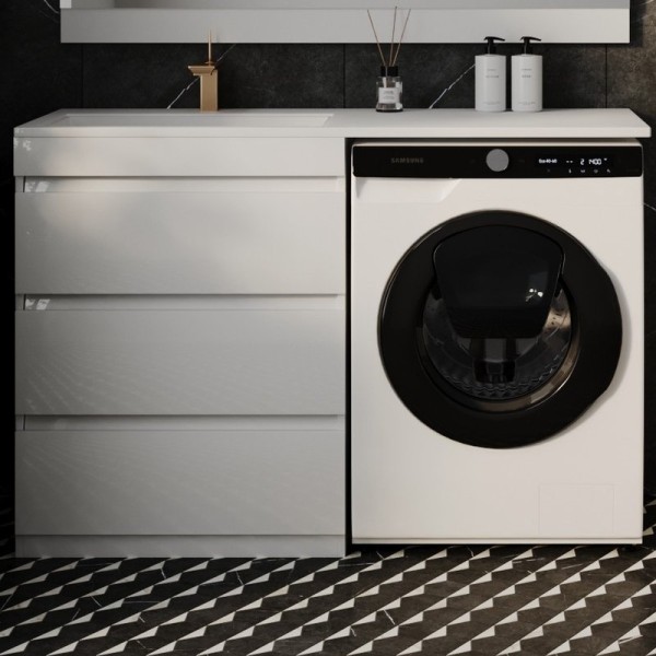 Тумба с раковиной Style Line Даллас 130 Люкс Plus напольная, белая, 3 ящика L