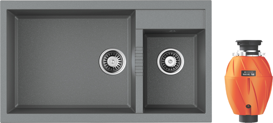 Комплект Мойка Omoikiri Tedori 86-2-LB-GR leningrad grey + Измельчитель Nagare 750