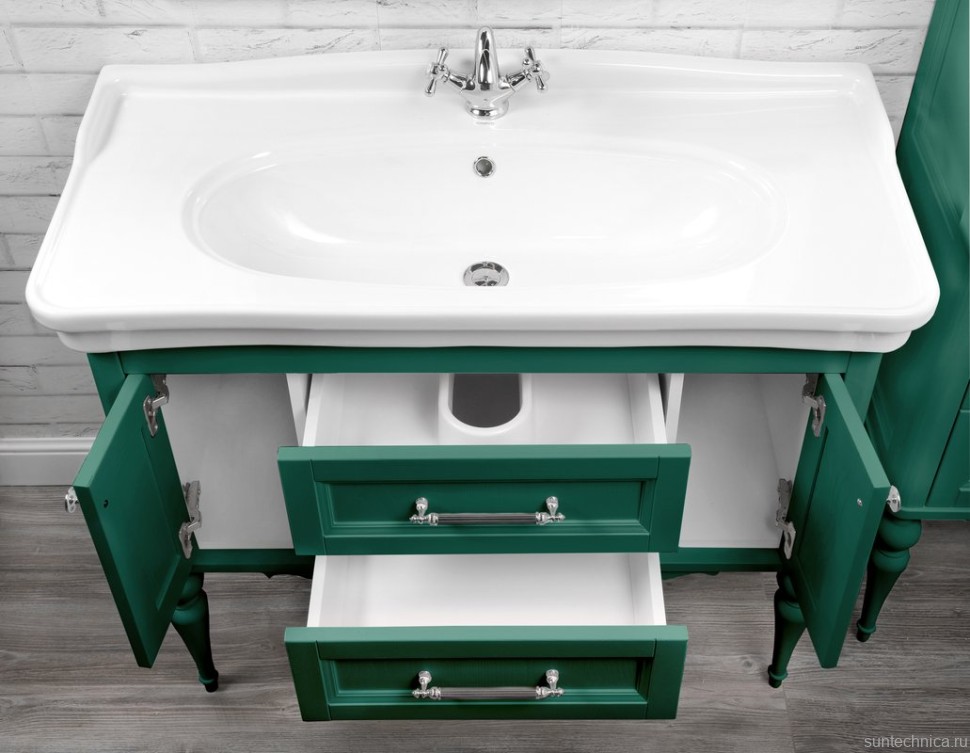 Мебель для ванной комнаты ValenHouse Эстетика 100, зеленая, подвесная, ручки хром, раковина Модерн