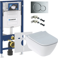 Комплект Унитаз подвесной Geberit Smyle Square 500.683.01.1 с крышкой-сиденьем с микролифтом + Крепления Duofix 111.815.00.1 к стене + Звукоизоляция + Инсталляция UP 320 111.300.00.5 + Кнопка Sigma 01 115.770.21.5 хром