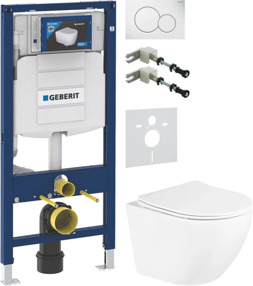 Комплект Унитаз подвесной BelBagno Uno + Крепления Geberit Duofix 111.815.00.1 к стене + Звукоизоляция + Инсталляция UP 320 111.300.00.5 + Кнопка Sigma 01 115.770.11.5 белая