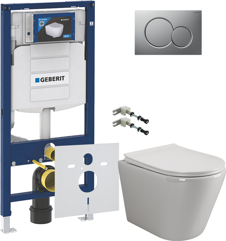 Комплект Унитаз подвесной Ceramicanova Highlight Rimless CN1804 с микролифтом, безободковый + Крепления Geberit Duofix 111.815.00.1 к стене + Звукоизоляция + Инсталляция UP 320 111.300.00.5 + Кнопка Sigma 01 115.770.JQ.5 лакированная, матовый хром