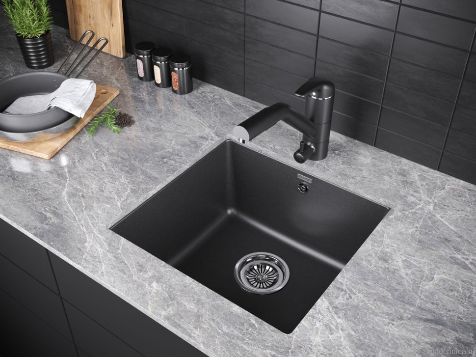 Комплект Мойка Paulmark Brilon PM104546-BL черный + Измельчитель Bone Crusher BC 910-SL-Slim Line
