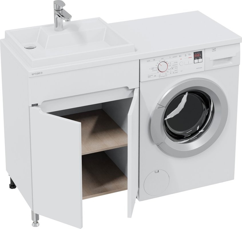 Тумба с раковиной СаНта Марс 59 L напольная, с дверками, для стиральной машины