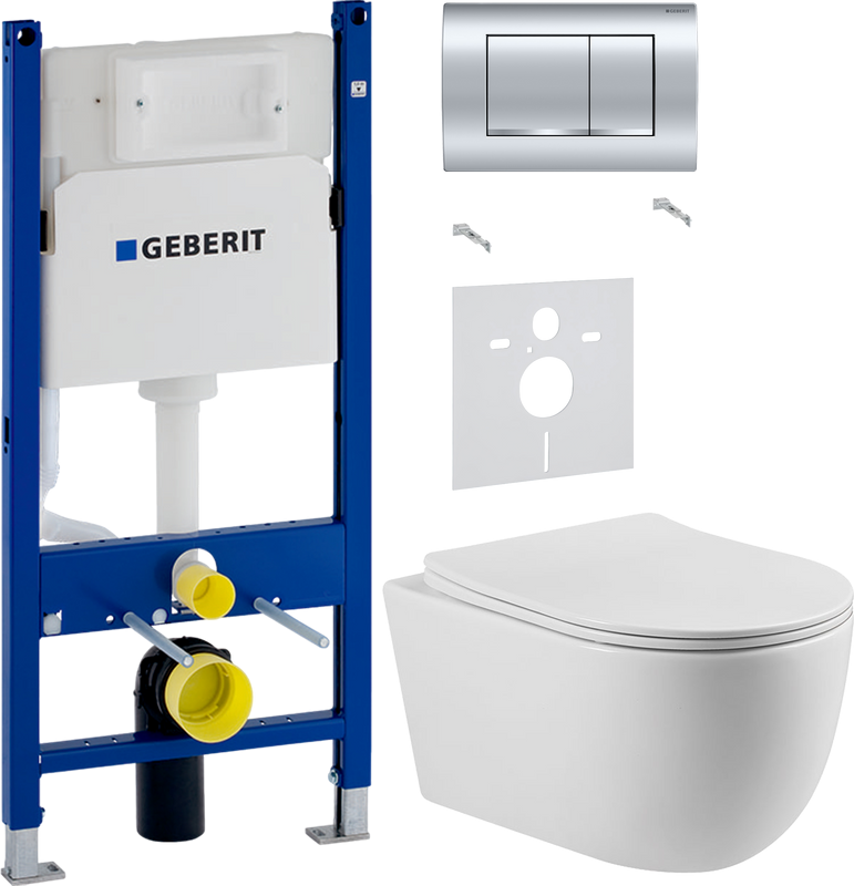 Комплект Унитаз подвесной Vincea Evo + Звукоизоляция Geberit + Инсталляция Duofix Delta 458.163.21.1 с кнопкой смыва, хром