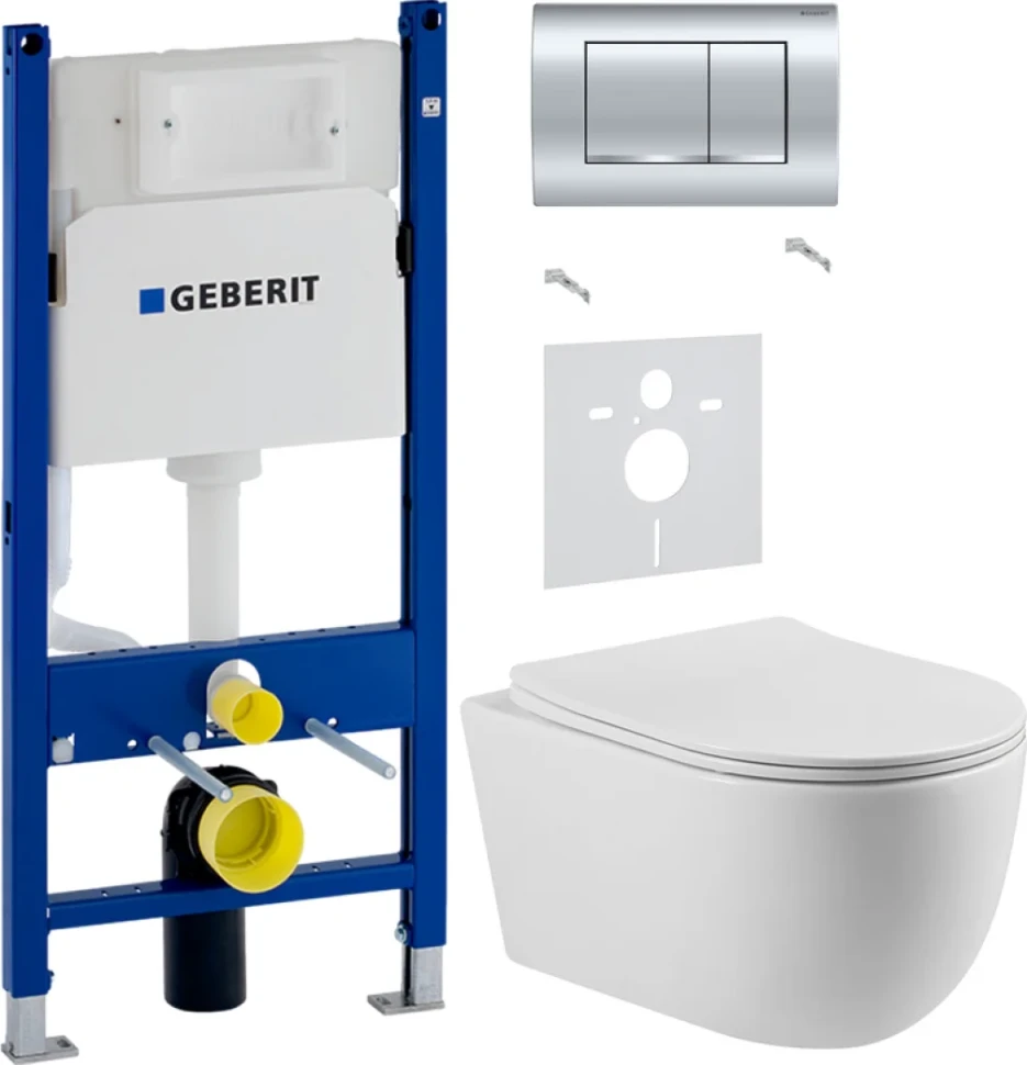 Комплект Унитаз подвесной Vincea Evo + Звукоизоляция Geberit + Инсталляция Duofix Delta 458.163.21.1 с кнопкой смыва, хром