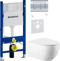 Комплект Унитаз подвесной Vincea Evo + Звукоизоляция Geberit + Инсталляция Duofix Delta 458.163.21.1 с кнопкой смыва, хром