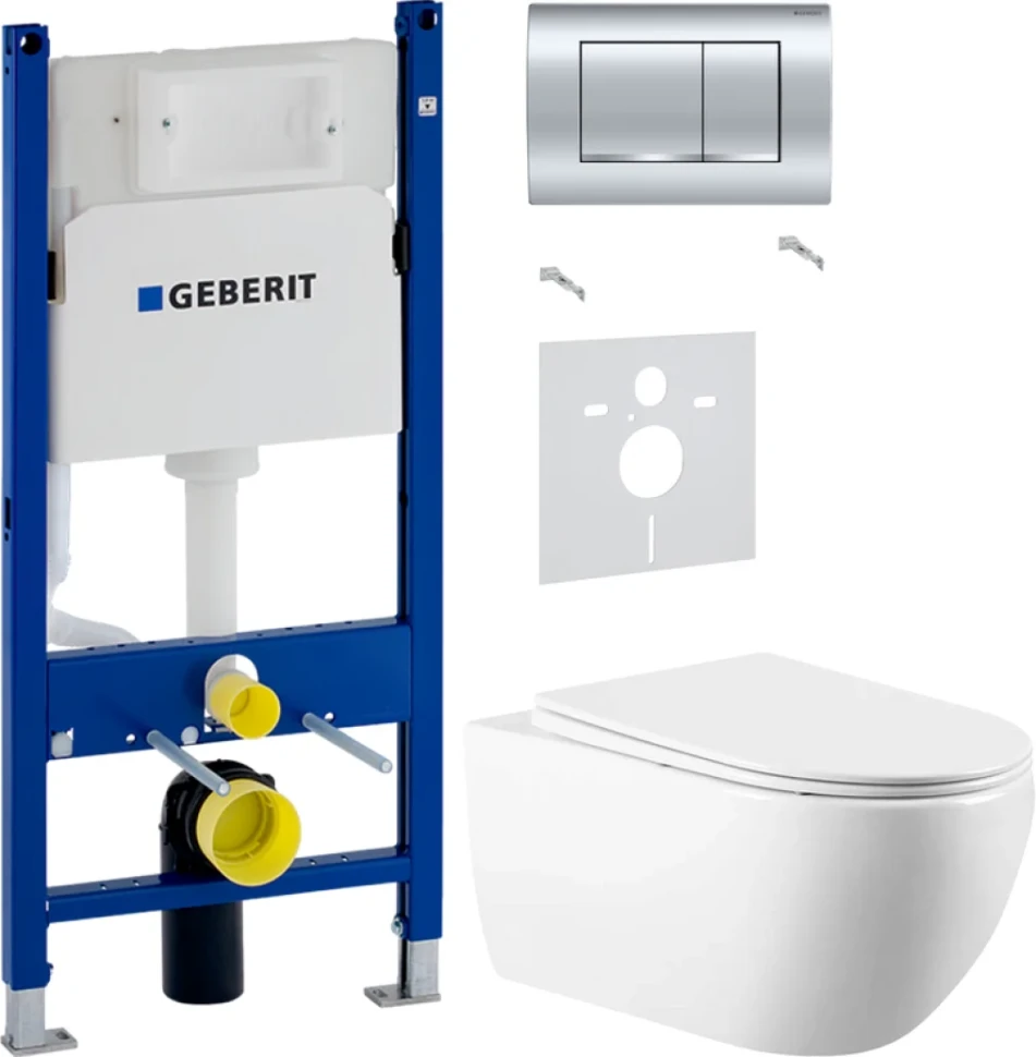 Комплект Унитаз подвесной Vincea Evo + Звукоизоляция Geberit + Инсталляция Duofix Delta 458.163.21.1 с кнопкой смыва, хром