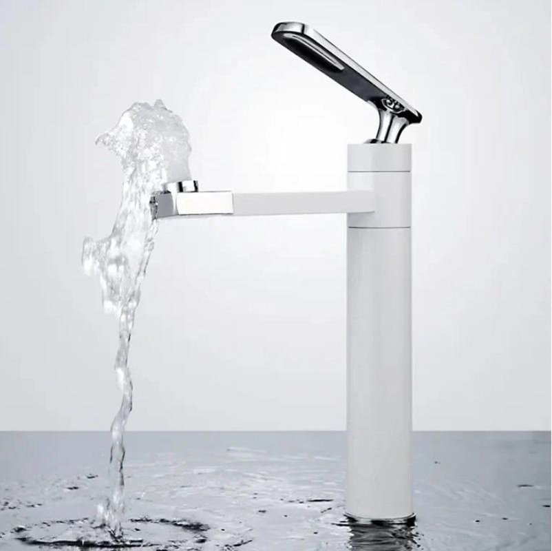 Смеситель для раковины Shevanik S6611F с поворотным носиком, белый, хром