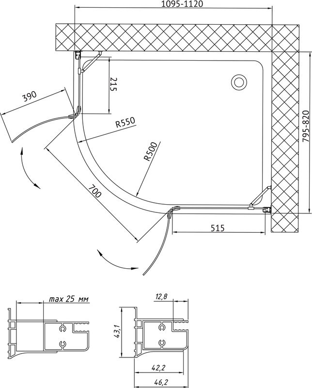 Душевой уголок Vegas Glass AFS-F 110*80 05 01 R профиль бронза, стекло прозрачное
