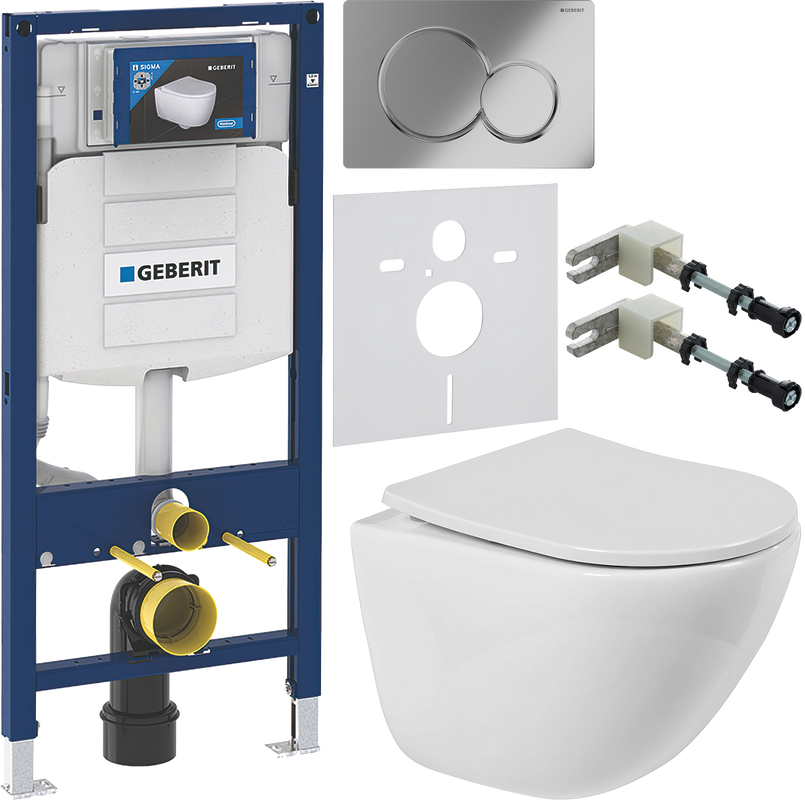 Комплект Унитаз подвесной BelBagno Amanda BB051CHR безободковый + Крышка BB2031SC с микролифтом, петли хром + Инсталляция Geberit Duofix UP 320 111.300.00.5 + Кнопка Sigma 01 115.770.21.5 хром + Крепления 111.815.00.1 к стене + Звукоизоляция