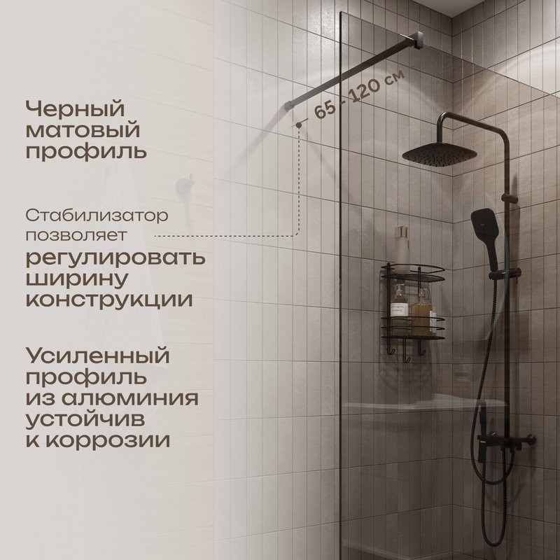 Душевая перегородка DIWO Орёл 110 см, профиль черный матовый