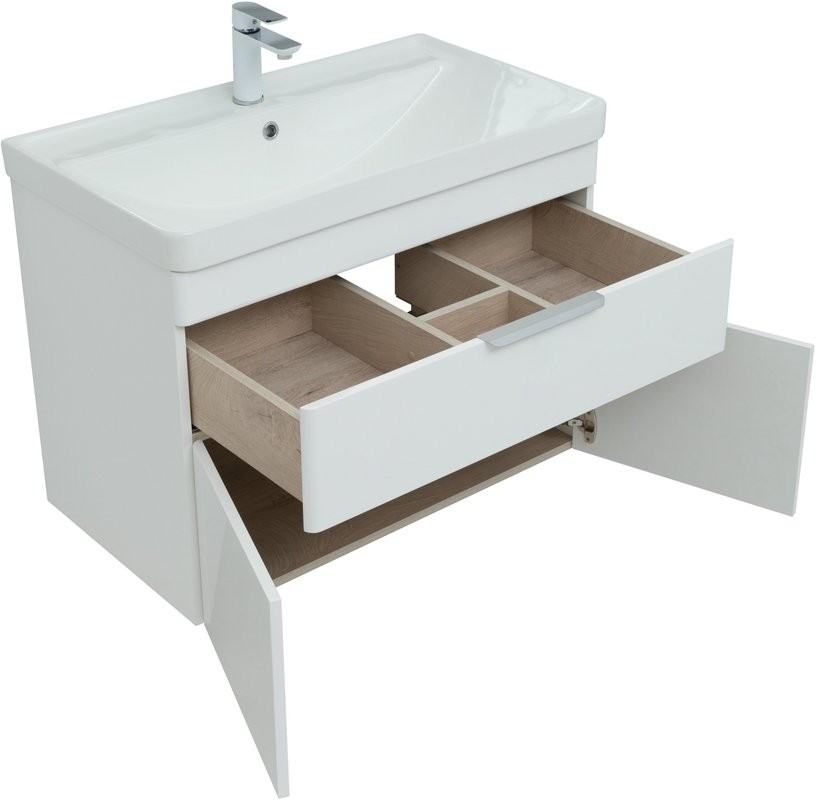 Тумба с раковиной Aquanet Ирис new 80 подвесная, 1 ящик, 2 дверцы