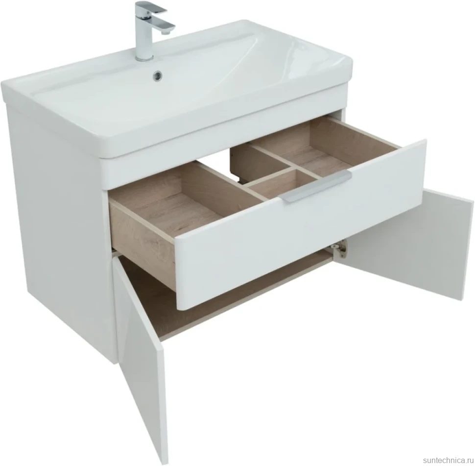 Тумба с раковиной Aquanet Ирис new 80 подвесная, 1 ящик, 2 дверцы