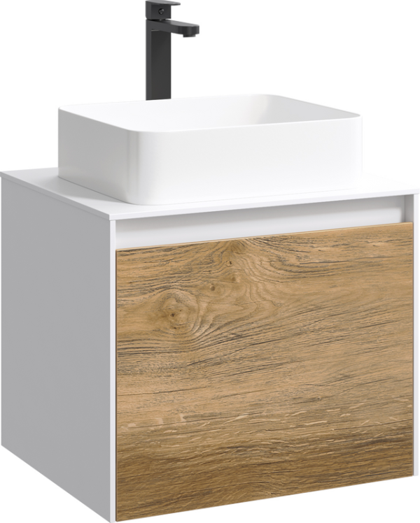 Тумба с раковиной Aqwella 5 stars Mobi 60 белая, дуб балтийский