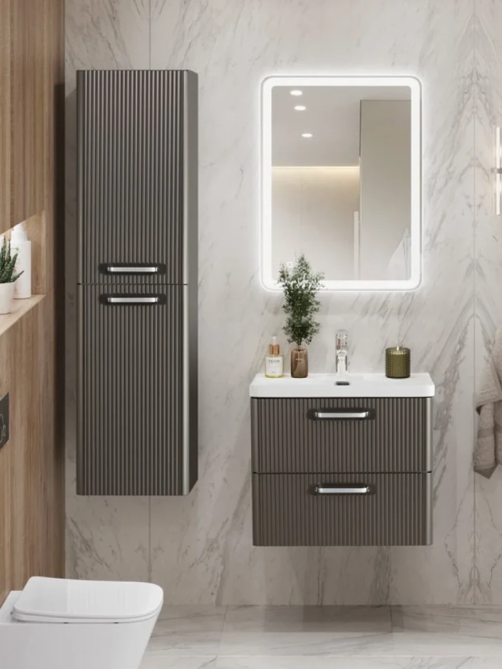 Тумба с раковиной BelBagno Due 60 ручки хром полированный, оружейная сталь