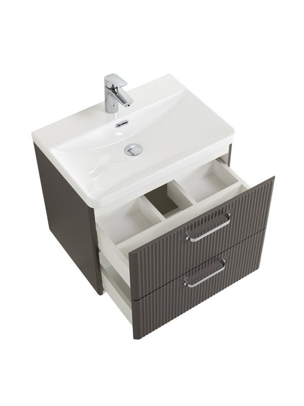 Тумба с раковиной BelBagno Due 60 ручки хром полированный, оружейная сталь