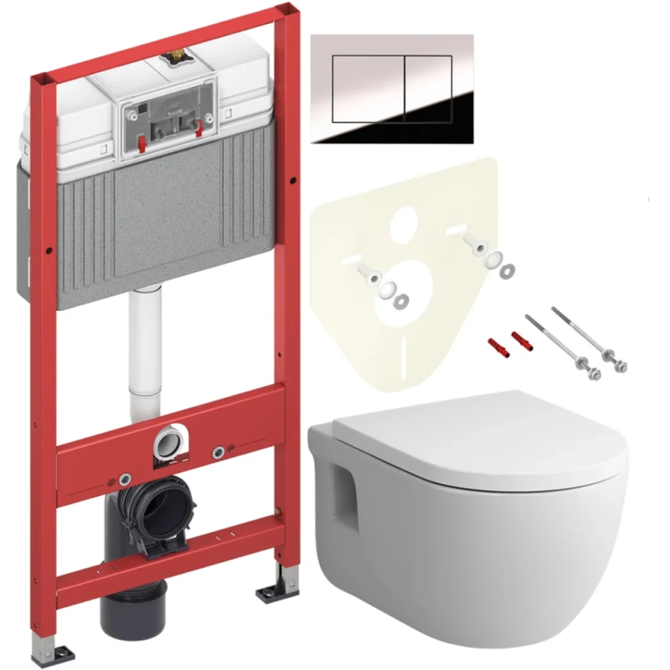 Комплект Унитаз подвесной AM.PM Like C801701SC FlashClean с микролифтом + Инсталляция TECE Now 9400412 4 в 1 с кнопкой смыва