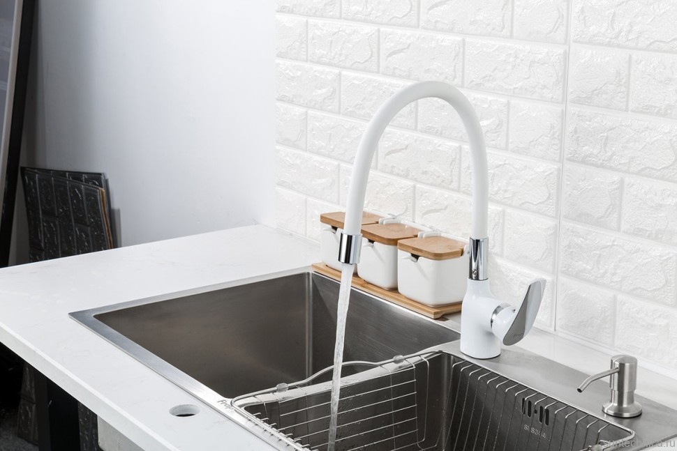 Смеситель для кухни Frap F4453-03, с гибким изливом, белый