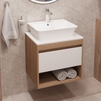 Тумба с раковиной Teymi Ritta 55 дуб эврика, матовая белая, раковина Aina 49