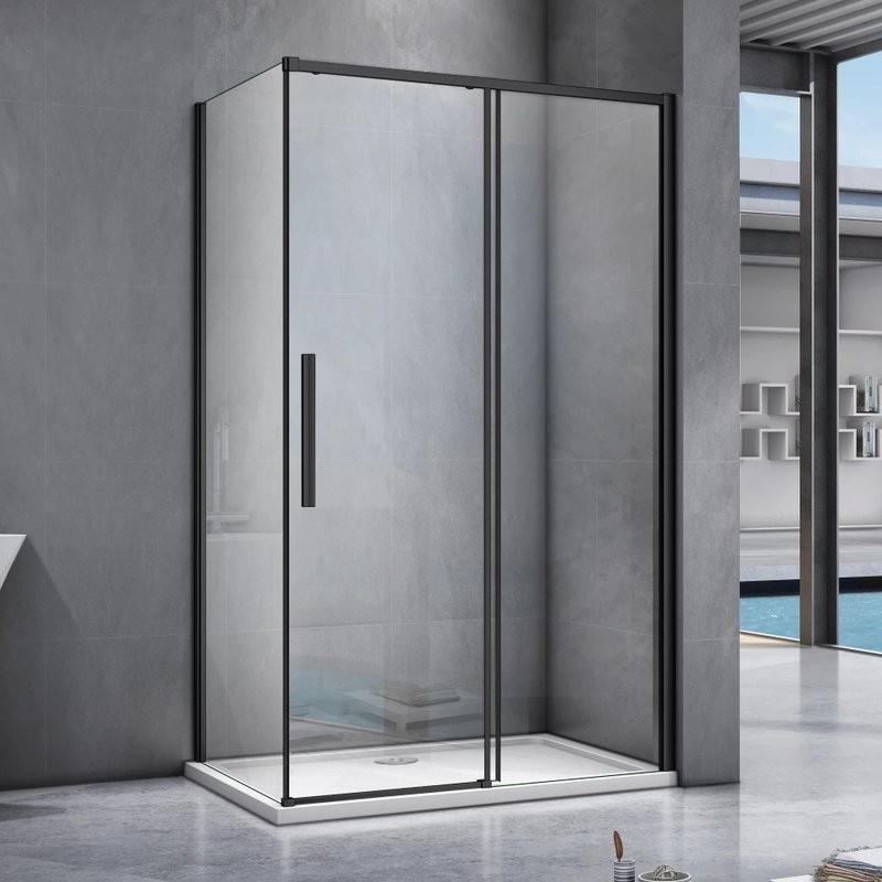 Душевой уголок Good Door Idea WTW+SP 110х100 см, профиль черный + очиститель для стекол