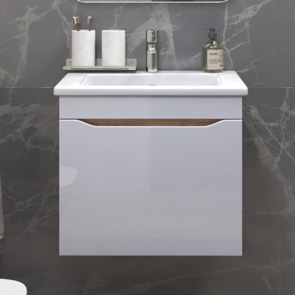 Тумба с раковиной Vigo Grani 60 подвесная, дуб золотой, раковина Элина 60