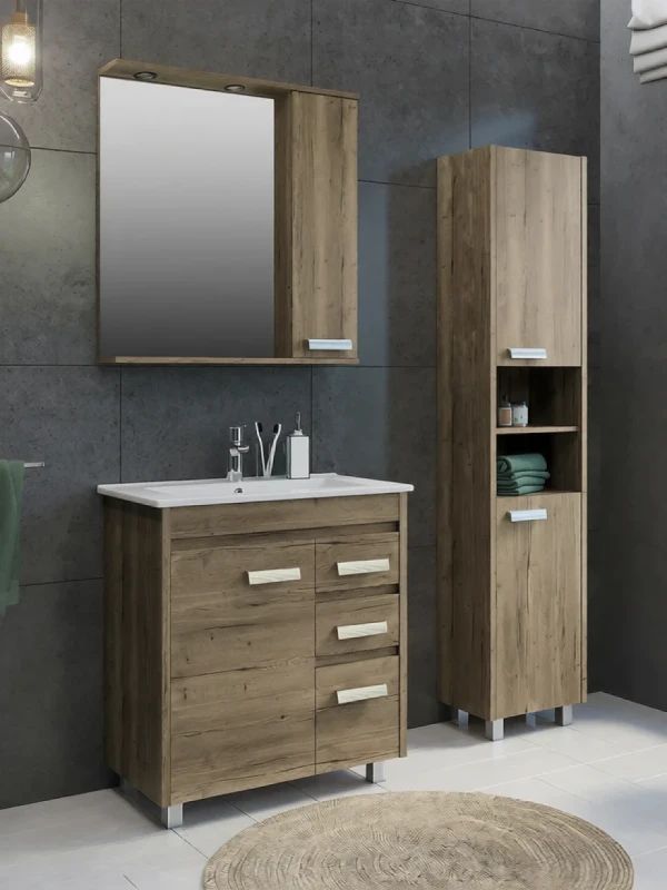Мебель для ванной комнаты Comforty Марио 75 напольнвя, дуб темный с раковиной Quadro 75