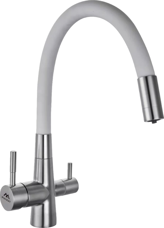 Смеситель для кухни Fashun A54029-8 с гибким изливом, сатин, белый