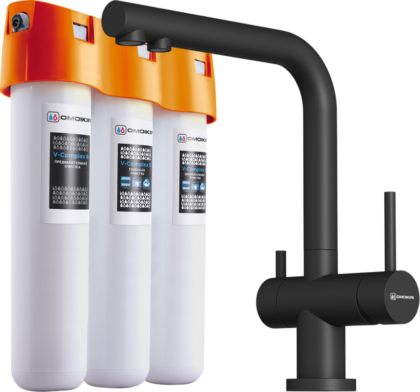 Комплект Смеситель Omoikiri Nagano P-BL черный + Фильтр Pure Drop Lite